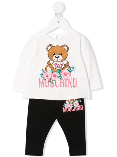 Moschino Babies' Floral Logo Trouser Set In White