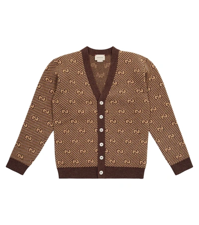 Gucci Babies' Gg Intarsia-knit Buttoned Cardigan In Brown