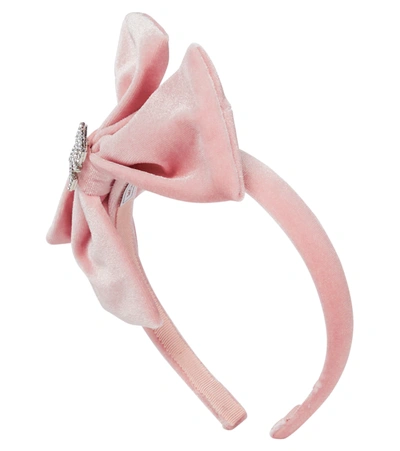 Monnalisa Kids' Embellished Velvet Headband In Pink
