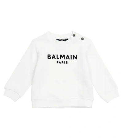 Balmain Babies' Logo-sequinned Cotton Sweatshirt In Bianco/blu