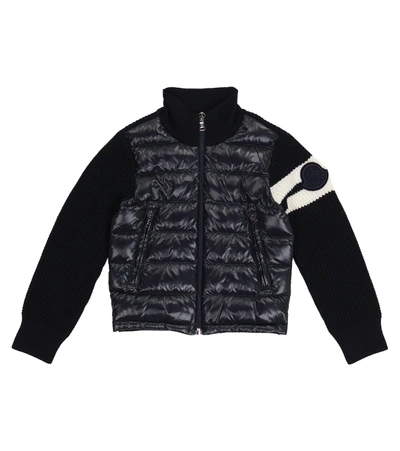 Moncler Kids' Quilted Down And Wool-blend Cardigan In Navy