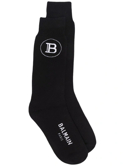 Balmain Monogram-print Socks In Black