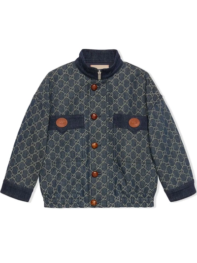 Gucci Kids' Children's Gg Jacquard Denim Jacket In Dk Blue/ivory/mix