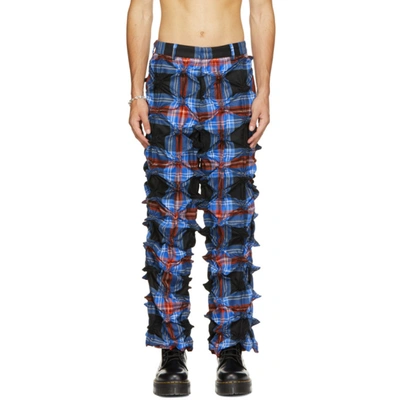 Charles Jeffrey Loverboy Blue & Red Plaid Spike Trousers In