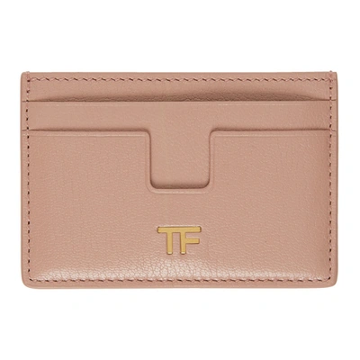 Tom Ford Pink Shiny Leather 'tf' Card Holder In U3093 Dusty Pink