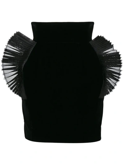 Ronald Van Der Kemp Pleated Organza Embellished Mini Skirt In Black