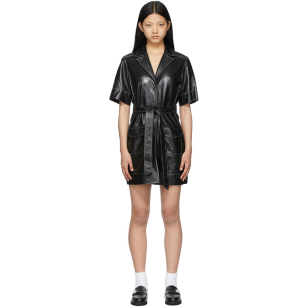 ganni leather shirt dress