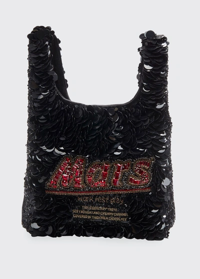 Anya Hindmarch Mars Bars Sequined Mini Tote Bag In Black