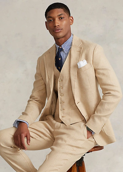 Ralph Lauren Polo Stretch Herringbone Suit Jacket In Tan/cream 10058b