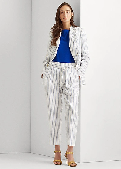 Lauren Ralph Lauren Linen Cropped Pant In Black/white