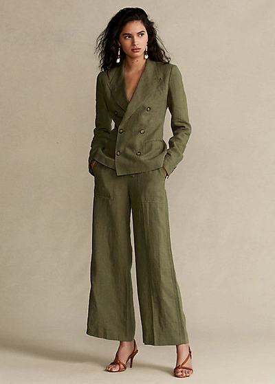 Ralph Lauren Buttoned-placket Linen Pant In Basic Olive