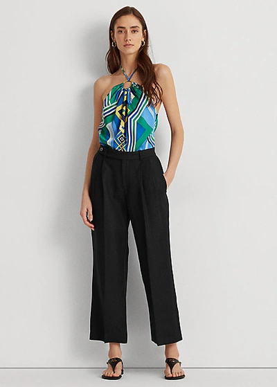 Lauren Petite Cropped Linen Twill Pant In Polo Black