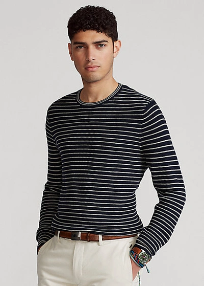 Ralph Lauren Striped Cotton Crewneck Sweater In Navy Stripe
