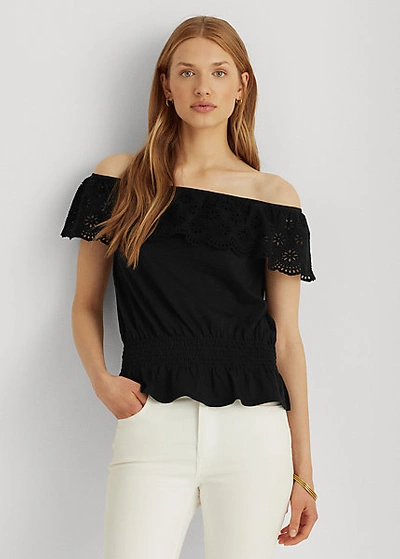 Lauren Ralph Lauren Slub Jersey Off-the-shoulder Top In Polo Black