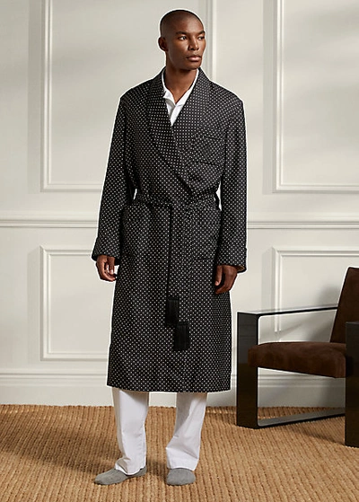 Ralph Lauren Polka-dot Silk Robe In Black/cream Dot