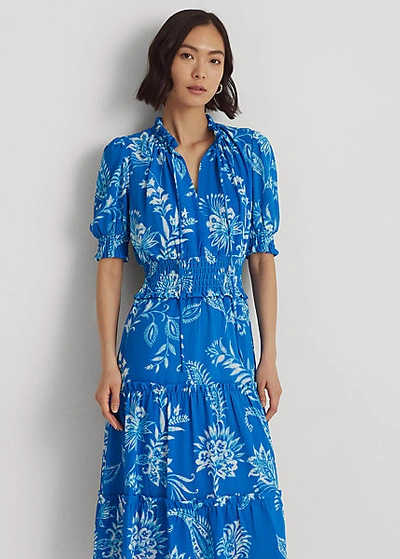 Lauren Ralph Lauren Tropical-print Crepe Dress In Deep Blue/colonial Cream