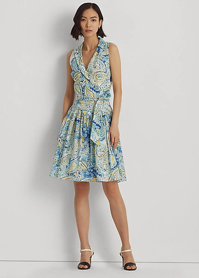 Lauren Ralph Lauren Paisley Cotton Voile Fit-and-flare Dress In Cream/blue/multi