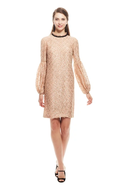 Lela Rose Tinsel Dot Chiffon Full Sleeve Tunic Dress - Blush