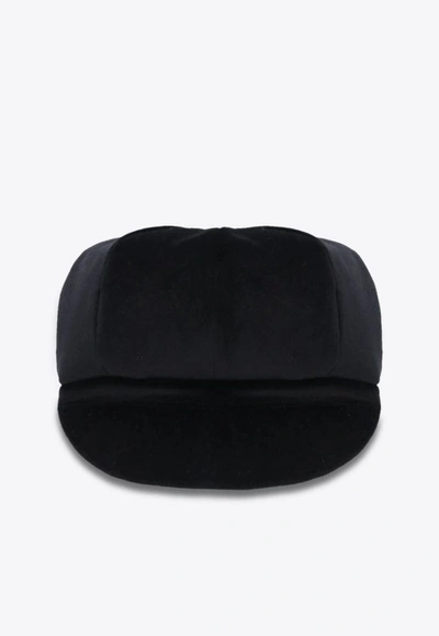 Dolce & Gabbana Dg Logo Velvet Baker Boy Cap In Black