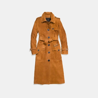 Coach Suede Trench Coat In Bamboo