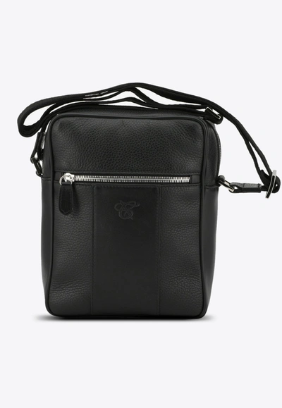Canali Shoulder Bag In Grained Calfskin In Black