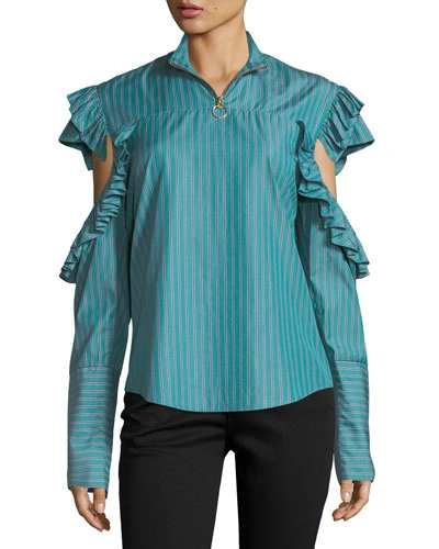 Maggie Marilyn Truth-teller Split-sleeve Striped Poplin Shirt