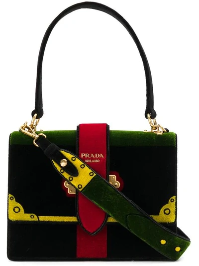 Prada Velvet Handbag With Cahier Embroidery In Black