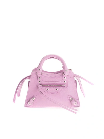 Balenciaga Neo Classic Mini Leather Crossbody In Pink/silver Embossed