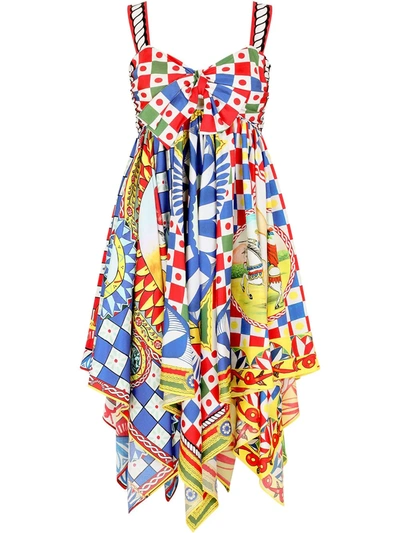Dolce & Gabbana Short Carretto-print Twill Dress In Multicolor