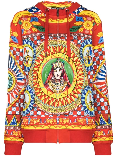 Dolce & Gabbana Jersey Hoodie With Carretto Print In Multicolor