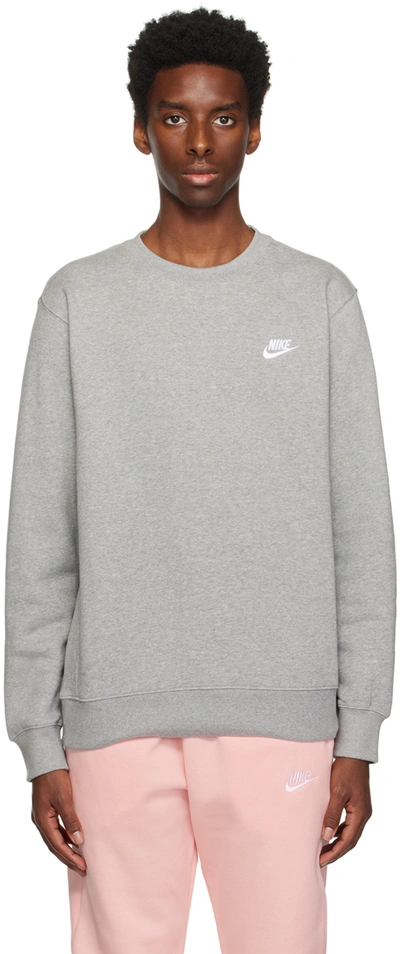Nike Logo-embroidered Cotton-blend Jersey Sweatshirt In Gray