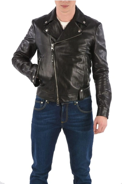 Alexander Mcqueen Men's 586704q5lbu1000 Black Leather Outerwear Jacket