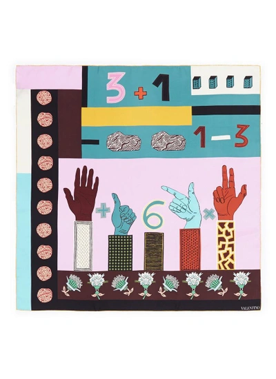 Valentino Number Hand Sign Print Silk Twill Scarf | ModeSens