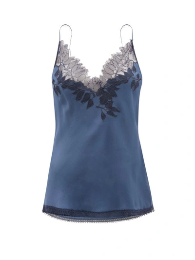 Carine Gilson Lace-embroidered Silk Camisole Top In Blue