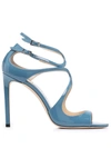 Jimmy Choo Lang 100 Sandal In Light Blue Patent Leather In Purple