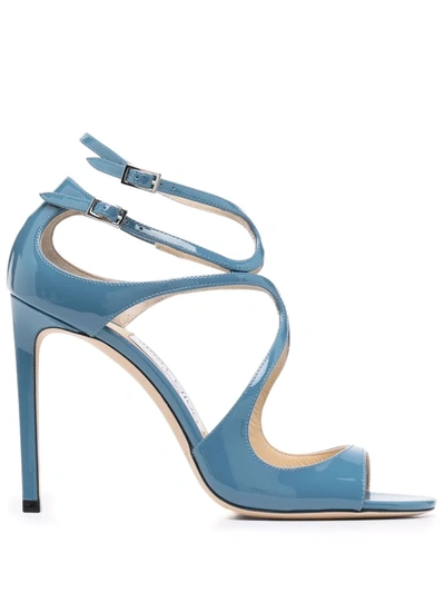 Jimmy Choo Lang 100 Sandal In Light Blue Patent Leather In Purple