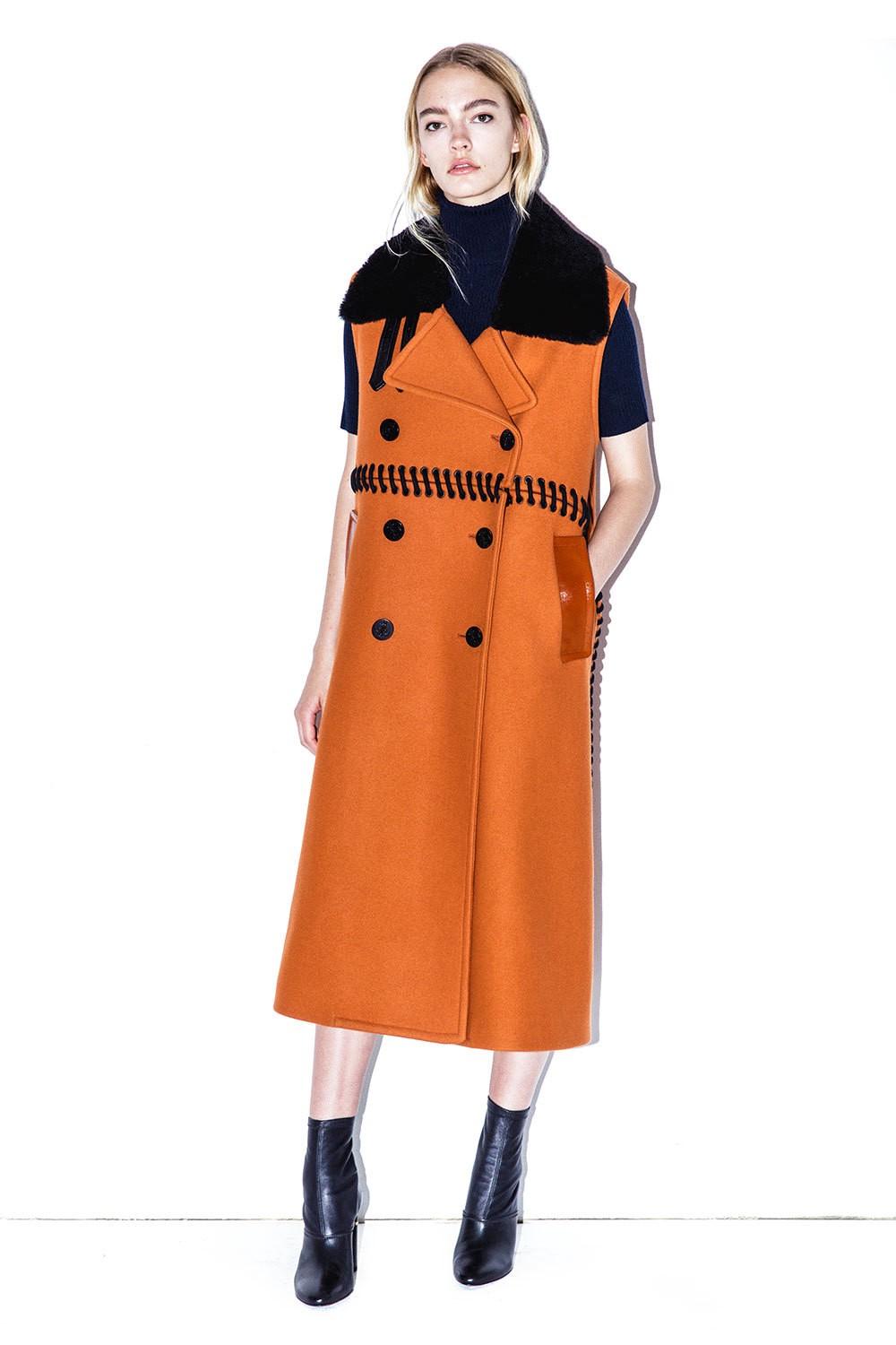 3.1 Phillip Lim Shearling-collar Maxi Vest - Burnt Orange | ModeSens