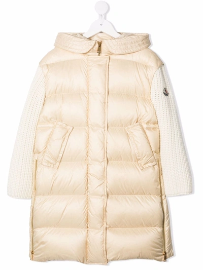 Moncler Kids' Katife连帽尼龙羽绒服 In Panna