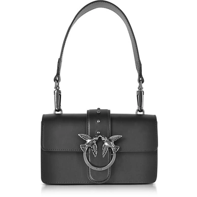 Pinko Mini Love Black Matte Leather Shoulder Bag