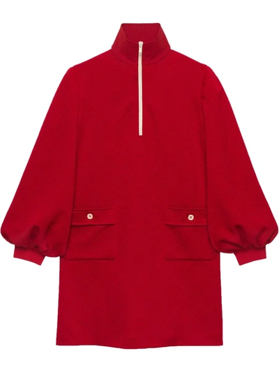 Gucci Womens Live Red Gg Logo-embossed High-neck Jersey Mini Dress Xxs