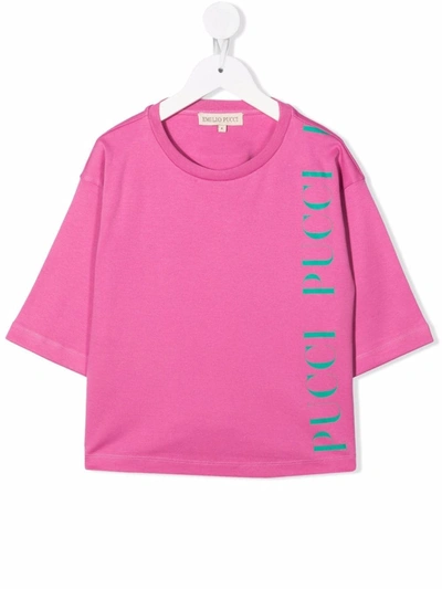 Emilio Pucci Junior Kids' Logo-print Cropped T-shirt In Pink