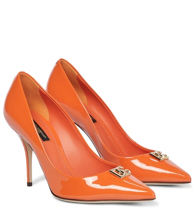 Dolce & Gabbana Patent Leather Pumps With Dg Logo In Orange