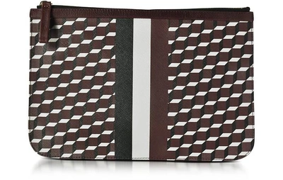 Pierre Hardy Large Burgundy And White Cube And Stripes Canvas And Leather Pouch In Multi Burgundy
