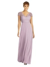 Dessy Collection Cap Sleeve Illusion-back Lace And Chiffon Dress In Purple