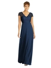 Dessy Collection Cap Sleeve Illusion-back Lace And Chiffon Dress In Blue