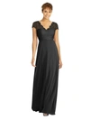 Dessy Collection Cap Sleeve Illusion-back Lace And Chiffon Dress In Black