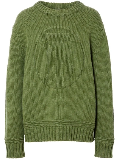 Burberry 'tigwell' Logo Jacquard Cashmere Blend Sweater In Green