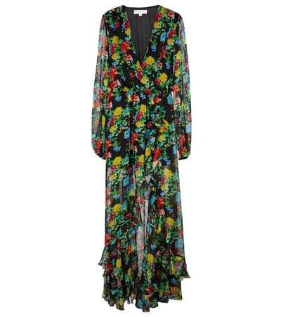 Caroline Constas Vivian Wrap-effect Ruffled Floral-print Silk-chiffon Dress In Multi