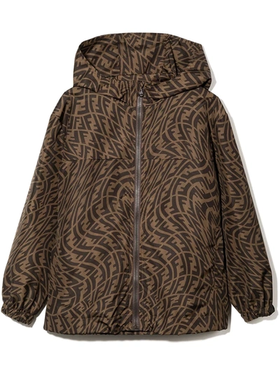 Fendi Brown Windbreaker For Kids With Vertigo Double Ff