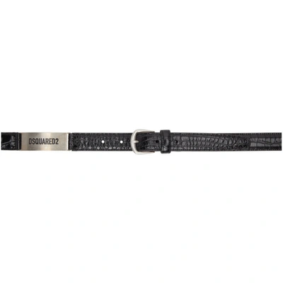Dsquared2 Embossed Leather Belt With Logo Plate In Black